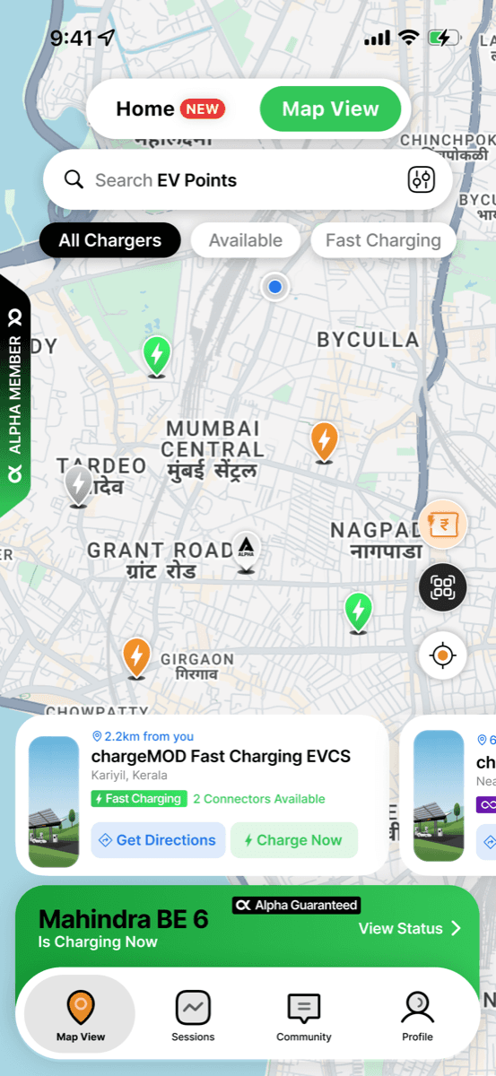 chargeMOD station map with availability filters and station details