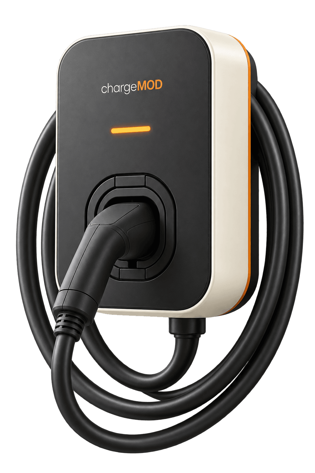 Illustrative Type 2 AC charger in ivory, graphite and orange